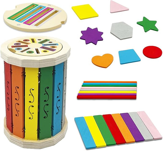 Montessori Wooden Stick Color Sorting Toys for 3 Year Old, Dual Play Educational Preschool Learning Fine Motor Skills Sensory Toys for Toddlers 3-5 Girl Boy Birthday Gifts (Rainbow Bucket)