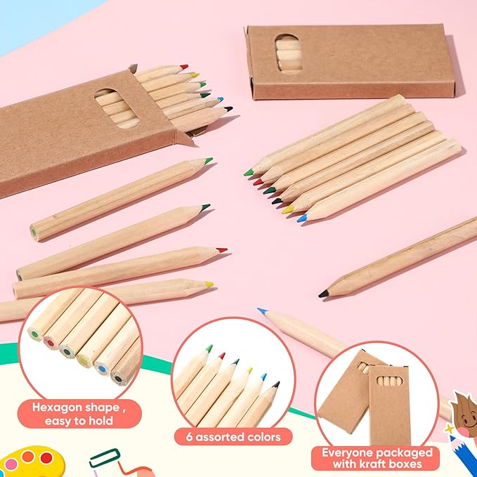 10 Packs Crayons Colored Pencils Bulk Bundle Pencil Crayon Set 3.5 Inch Mini 6 Color Pencils 8 Color Crayons Mini Boxes in Kraft Box for Kids Classroom School Teacher Birthday Party Supplies