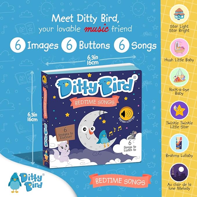 Ditty Bird | Bedtime Songs | Interactive Musical Book for Toddlers 1- 3 | Baby Sound Book | You are My Sunshine