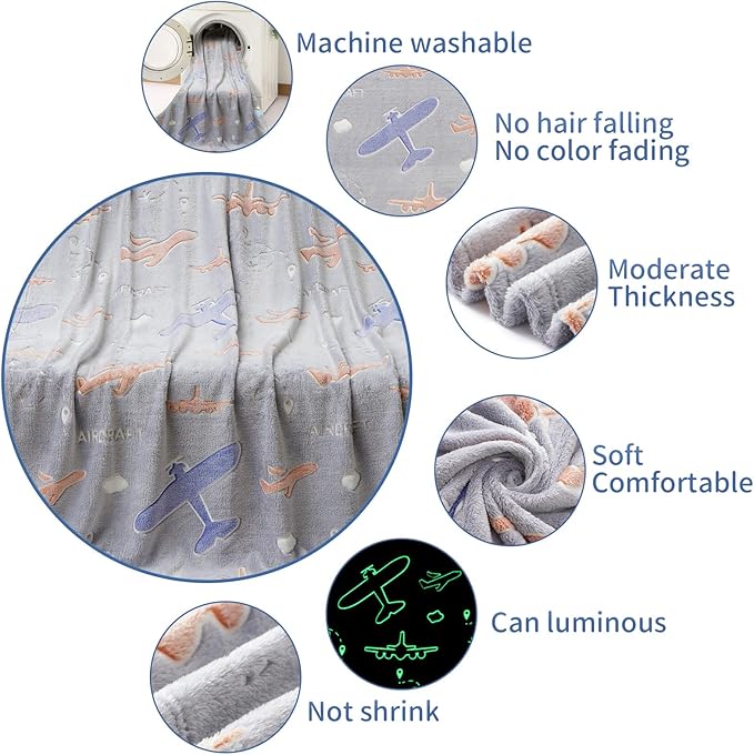 SALIMAH Glow in The Dark Blanket Airplanes Gifts for Boys Girls,Toys for Girls Boys Age 2 3 4 5 6 7 8 9 10 Year Old, Soft Kids Blankets Gifts for Grandkids Teens for Christmas Birthday, 50"x60"