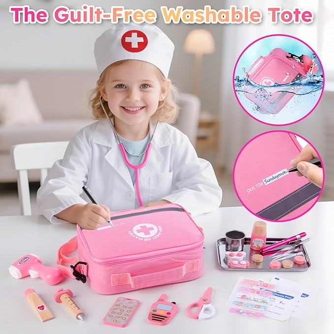 Sundaymot Doctor Kit for Girls, 34 Pcs Doctor kit for Toddlers 3-5 with Medical Storage Bag & Real Stethoscope Pretend Play Doctor Set, Doctor Play Gift for Kids Toddlers Role Play