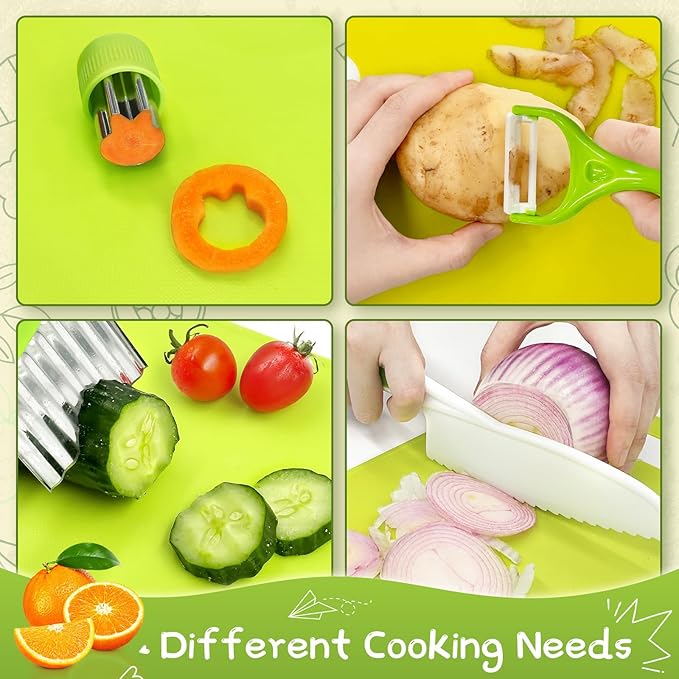 Chanking 13 Pieces Kids Safe Knife Set for Real Cooking Child-Friendly Plastic Chef Tools Montessori Kitchen Toys for Toddlers with Bright Colors Gifts for Boys and Girls