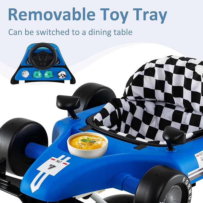 INFANS 4 in 1 Baby Walker, Foldable Toddler Activity Center with Adjustable Height, Padded Seat, Music, Light, Removable Tray, Push Walker for Girls Boys Aged 6-18 Months (Blue)