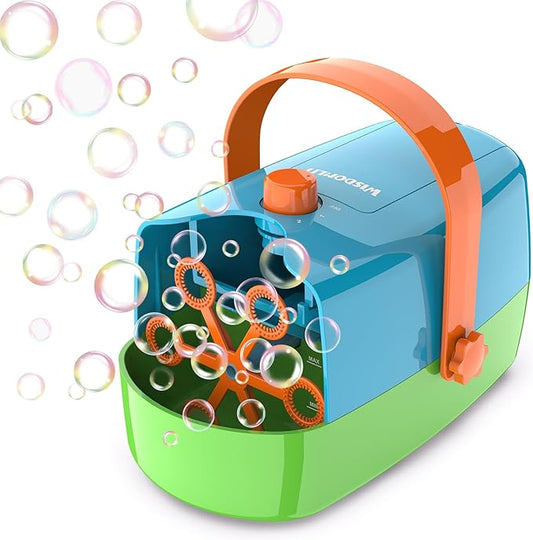 Bubble Machine, 3-in-1 Bubble Maker, Automatic Bubble Blower with 3 Bubble Wands, 8000+ Colorful Bubbles for Kids Toddlers, Operated by Plug-in or Batteries for Indoor Outdoor Birthday Party