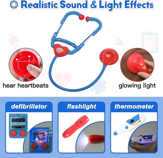 Doctor Kit for Toddlers 3 4 5, Kids Doctor Cart Play Set with Costume, Stethoscope and Medical Bag, Doctor Toy for Girls Boys Christmas Birthday Gift