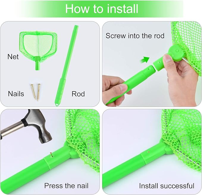 4 Pieces Fishing Net Catching Bug Fish Butterfly Nets Beach Toys for Kids Outdoor Playing (Green, Rose Red)