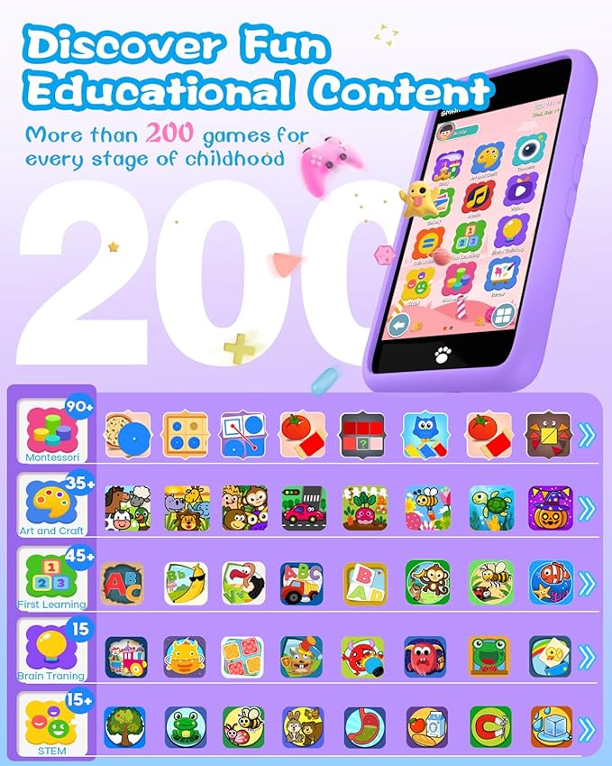 MOMILLA Kids Toys Smart Phone, Christmas Birthday Gifts for Girls Grandkids, 3.97" Kids Phone, 16 GB Mini Play Cell Phone, Toddler Toys for Girls Age 3 4 5 6 7 8 9 10 Years Old (Front Camera Only)