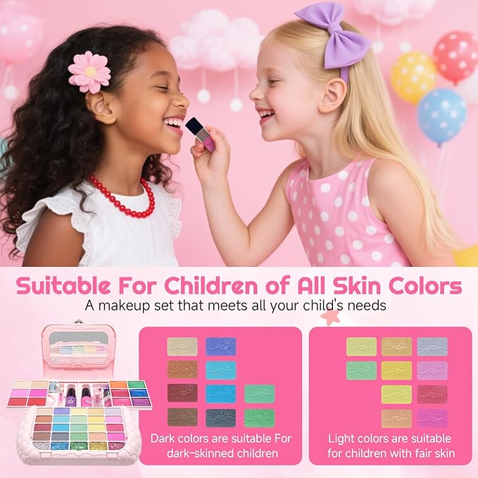 49Pcs Kids Makeup Kit for Girl - Kids Makeup Sets for Girls 5-8, Real Washable Girls Makeup Kit, Little Girl Makeup Set & Princess Toys Christmas Birthday Gift for 3 4 5 6 7 8 9 10 11 12 Year Old