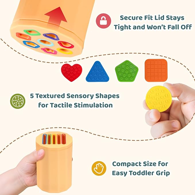 Shape & Color Sorting Montessori Toy for Toddlers 1-3 with Dual Lids – Silicone Sensory Toys, Educational Preschool Toy for Fine Motor Skills, Learning & Restaurant Play for Boys and Girls