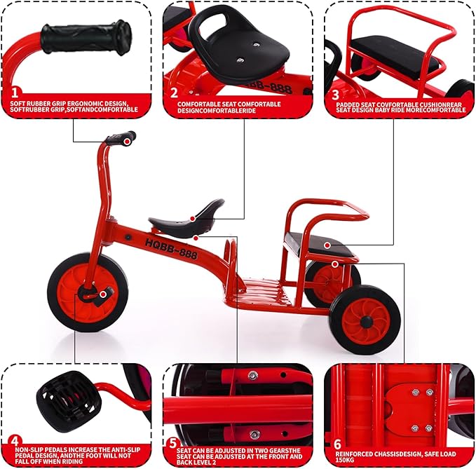 Kids Tricycle for Riders Ages 3-5 Preschool Playground Kids Tricycles, Daycare Toddler Tandem Trike，Children Tandem Bike, Outdoor Playground Equipment Trike
