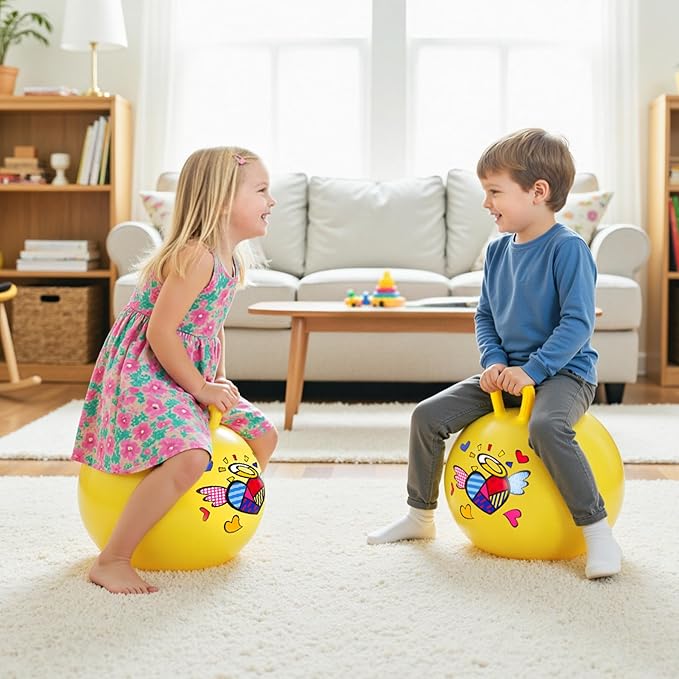 EVERICH TOY Hopper Ball for Kids 4-8, 18In Ride On Bouncy Balls with Handle, Yellow Inflatable Christmas Hopping Toys Gifts for Girls Boys, Indoor Outdoor Active Play Toys