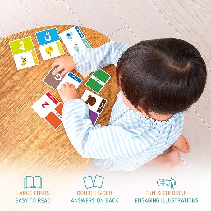 Merka Toddler Flash Cards - Interactive Alphabet Learning with Alphabet Flash Cards for Toddlers 1-3 - Pack of 64, 4.2" x 2.4" - Double-Sided for 1-4 Years Old - Multicolor