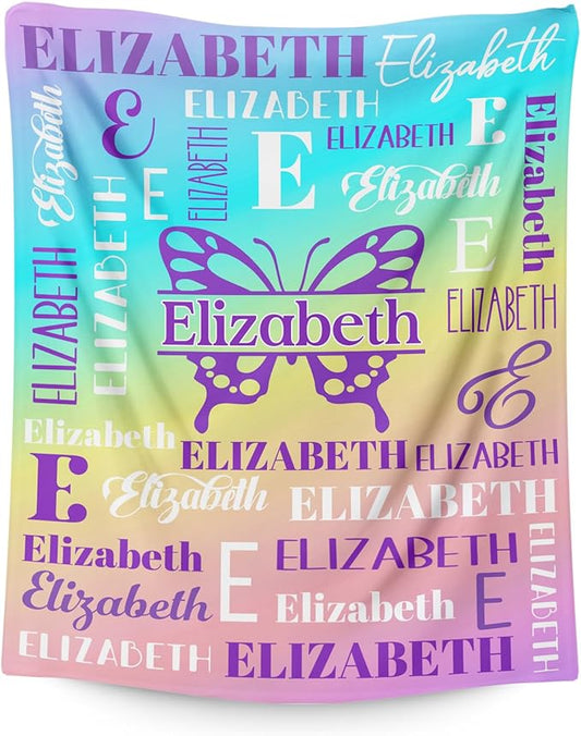Kids Blanket for Girls 3-5, Custom Butterfly Gifts for Adults Teens Women, Personalized with Name Soft Warm Comfy Lightweight Monogram Butterfly Accessories Blankets for Travel Camp Home Living Room