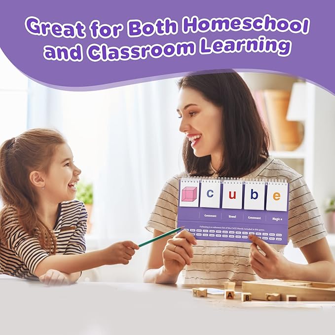 Aizweb Magic E Word Games,Phonics Games Flash Card for Preschool Kindergarten Classroom Must Haves,Spelling Reading Learning Games,Speech Therapy Montessori Educational Toy for Kid 3 4 5 Year Old