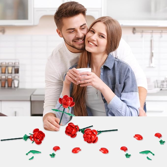 Flower Bouquet Building Kit,1000 Pcs Artificial Flower Bouquet Kit for Adults,Botanical Collection for Home Decor,Ideal Gift for Women,Christmas,Anniversaries (Rose)