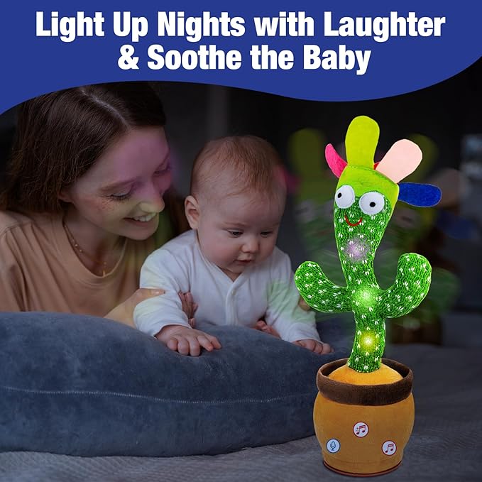 Ayeboovi Dancing Talking Cactus Toy for Toddlers, Adjustable Volume 120 Songs Singing Cactus Repeating What You Say, Interactive Recording Mimicking Cactus Toy Baby Gifts for Boys and Girls