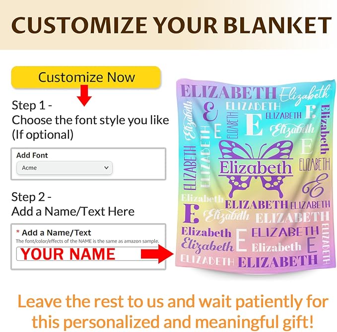 Kids Blanket for Girls 3-5, Custom Butterfly Gifts for Adults Teens Women, Personalized with Name Soft Warm Comfy Lightweight Monogram Butterfly Accessories Blankets for Travel Camp Home Living Room