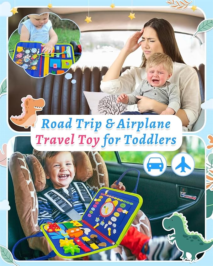 Exorany Busy Board Montessori Toys for Toddler Boys & Girls Birthday Gifts, Sensory Toys for Toddlers, Educational Travel Preschool Toddler Activities Learning Fine Motor Skills