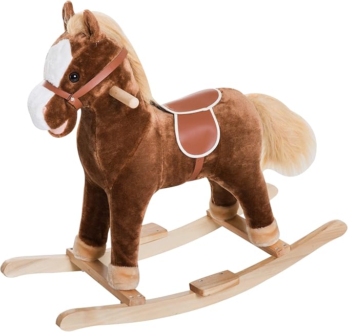 Qaba Kids Plush Toy Rocking Horse Ride on with Realistic Sounds - Brown