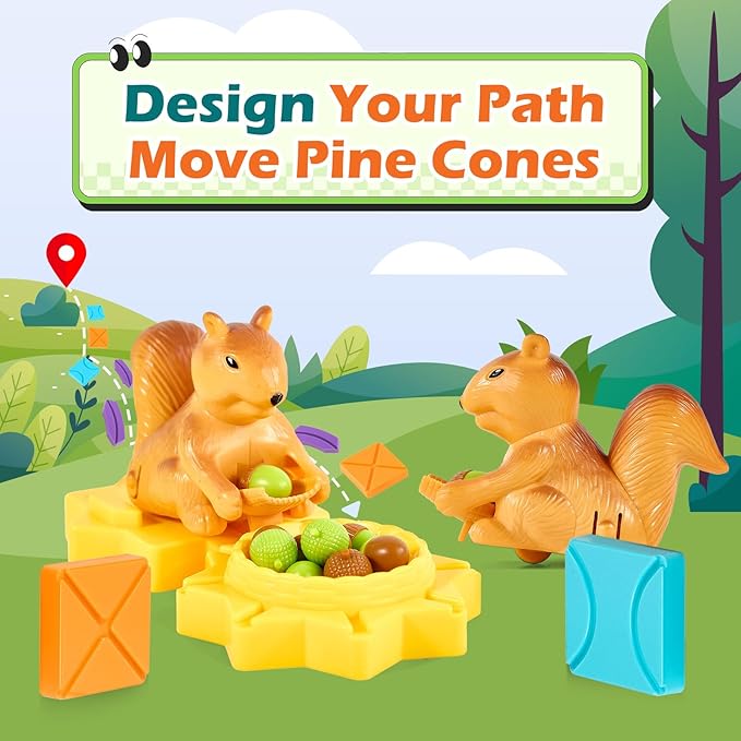 Airkid STEM Board Games Brain Toys, Maze Brain Teaser Puzzles Learning Games for Kids Ages 4-8, 118 Challenges 5 Difficulty Levels Squirrel Logic Track Building Blocks, Educational Toys Birthday Gifts