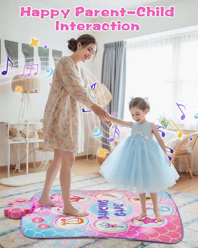 Dance Mat for Kids 3-12 Year Old Girls: 2025 Exclusive Mermaid Dance Mat Toy, 9-Button Light Up Board, 3 Game Modes 9 Levels Dance Pad, Music Princess Toys Birthday Xmas Gifts for 3-12 Girls