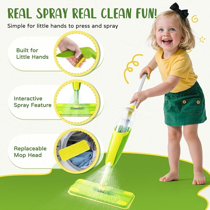 Kids Cleaning Toy Set,Mini Spray Mop Montessori Toys Pretend Play Cleaning Tool for Toddlers with Spray Mop & Kids Broom Dustpan Set Cleaning Toys Gift for Toddlers Girls Boys Age 3+