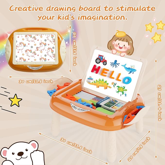 Toy for 1-2 Year Old, Toddlers Toys with Magnetic Letters and Numbers, Art Easel for Kids 1 2 Year Old, Birthday Christmas Gifts (Creamy Orange)