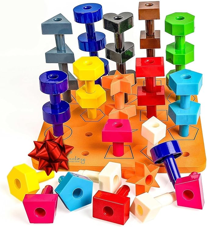Skoolzy Peg Board Set - Montessori Toys for 2 Year Old - 38 Pc Plastic Peg Board for Kids with Shapes - Occupational Therapy Toys with Pegs, Dice, Lacing String & Storage Bag