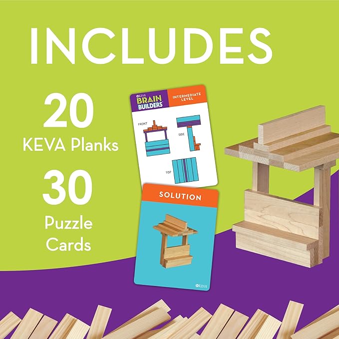 MindWare KEVA Brainbuilders - 3D brain building STEM challenges for boys & girls - Try to build the image - Practice spatial thinking - 20 planks & 30 puzzles
