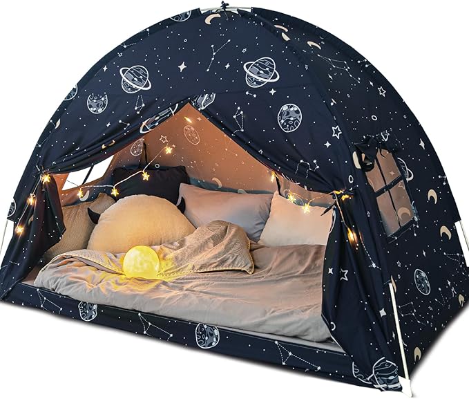 Bed Tent Twin, Space Play Canopy for Kids Toddler Boys, Bunk Canopy Tent for Toddler Bed, Galaxy Dome Playhouse Floor Portable Sleeping Tents Indoor for Girls Birthday, Christmas Toy House Gift
