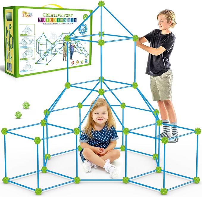 SpringFlower Fort Building Kit for Kids,STEM Construction Toys, Educational Gift for 3 4 5 6 7 8 9 10 11 12 Years Old Boys and Girls,Ultimate Creative Set for Indoor & Outdoors Activity,200 Pcs,Green