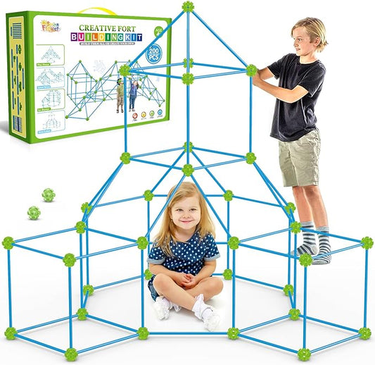 SpringFlower Fort Building Kit for Kids,STEM Construction Toys, Educational Gift for 3 4 5 6 7 8 9 10 11 12 Years Old Boys and Girls,Ultimate Creative Set for Indoor & Outdoors Activity,200 Pcs,Green