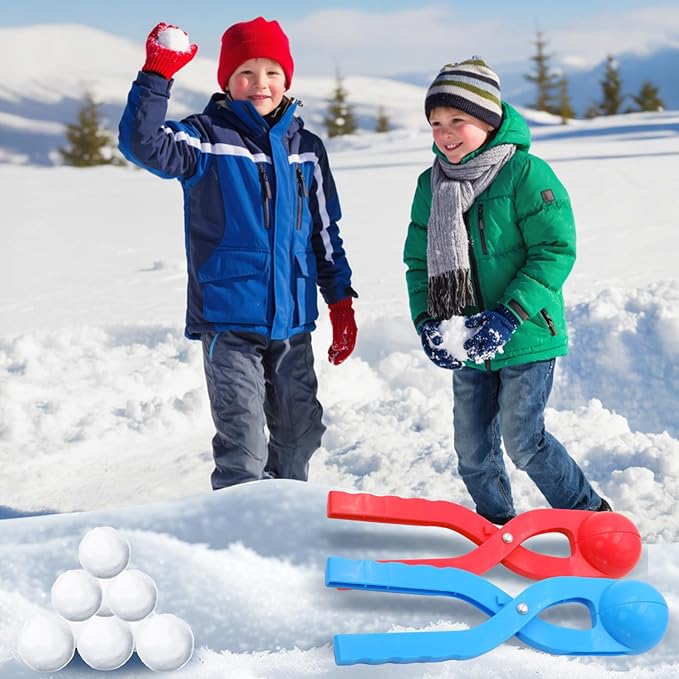 JEEFUD Snowball Maker for Kids Large Size Snow Ball Maker Mold Snow Toys for Toddlers Winter Outdoor Indoor Snowball Fight Set - Toys for 4-12 Year Old Boys Girls (Set of 2,Red&Blue)