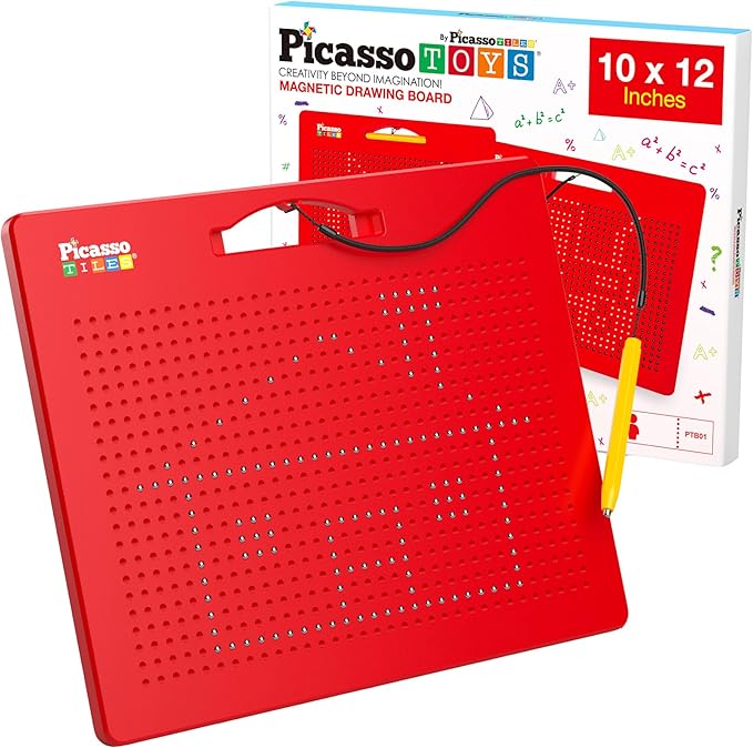 PicassoTiles Toys Magnetic Drawing Board 12x10 inch Large 748 Bead Magnet Tablet Pad Erasable Reusable Writing Playboard STEM Toys Educational Playset Open-Ended Learning Kit PTB01
