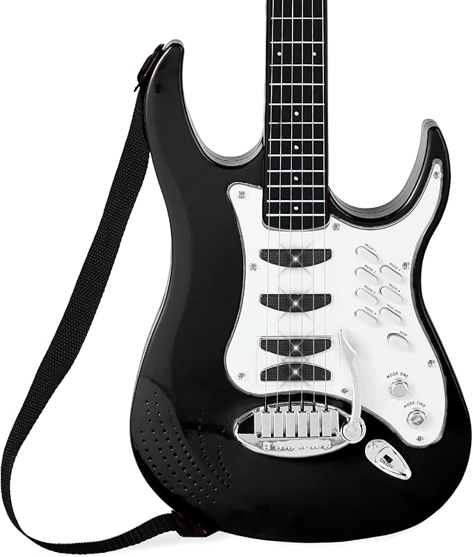 Best Choice Products Kids Electric Musical Guitar Play Set, Toy Guitar Starter Kit Bundle w/ 6 Demo Songs, Whammy Bar, Microphone, Amp, AUX, 2 Sticker Sheets - Black