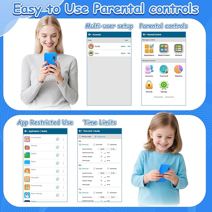 MINIBEAR Kids Toy Smartphone, 3.97" Toddler Dual Camera Learning Toys, 201+ Educational Games Play Phone No WiFi for Girls Boys 3-12 Christmas Birthday Gifts with 32g SD Card (Blue)