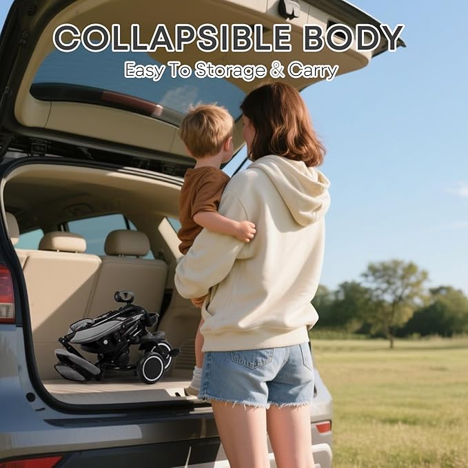 Kinder King Kids Tricycle, 8 in 1 Folding Toddler Trike w/Adjustable Push Handle, Rotatable Seat, Adjustable Canopy, Bell, Five-Point Harness, Storage, Toddler Stroller Bike for Age 6 Months+, Grey