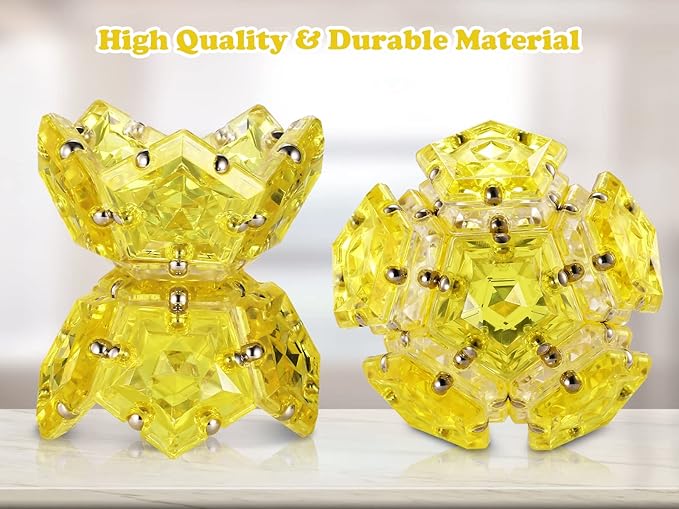 RoomyRoc Magnetic Fidget Sphere - Pentagons Magnets Balls - 12 Piece Set - Crystal Golden - Magnet Fidgets Toy - Creativity Beyond Imagination, Inspirational, Recreational, Desk Toys for Adults