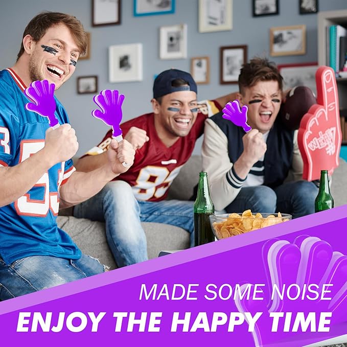 12Pcs Hand Clappers Noisemakers 7.5 Inch Clappers Noisemakers Plastic Hand Clappers for Birthdays Game Football Sporting Events Cheers Supplies Dance Basketball Football Noisemakers(Purple and White)