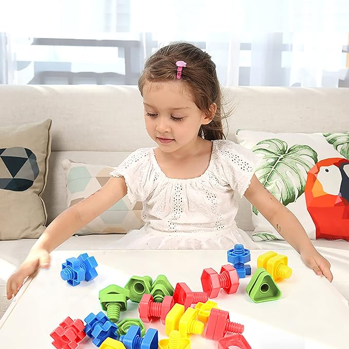 TOMYOU 32 pcs Shapes Nuts and Bolts Stacking Toys - STEM Color Sorting Learning Games - Montessori Building Kids Matching Game for Preschoolers - Construction Fine Motor Skills for Kids