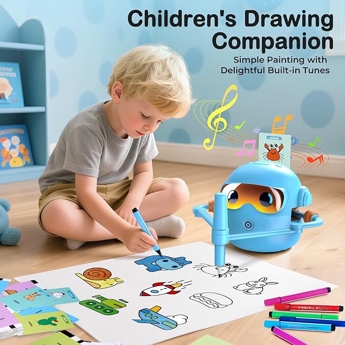 Drawing Robot for Kids Montessori Painting Toys for 3 4 5 6 7 8 Year Old, Voice Interactive Educational Drawing Machine with 100 Cards,16 Colorful Pens & Music-Gift for Boys Girls
