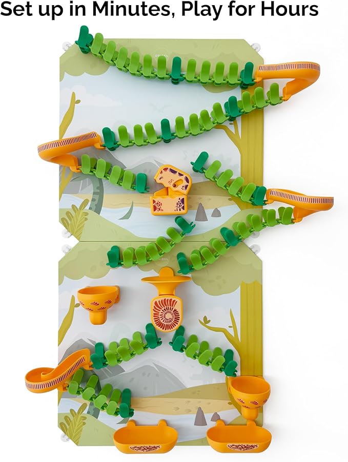 Oribel VertiPlay Magnetic Marble Run | Builder Set STEM Toy | Creative Free Play Construction Kit for Kids | Works on Fridges, Lockers & Metal Surfaces | Builder Set (75) (Dino Quest)