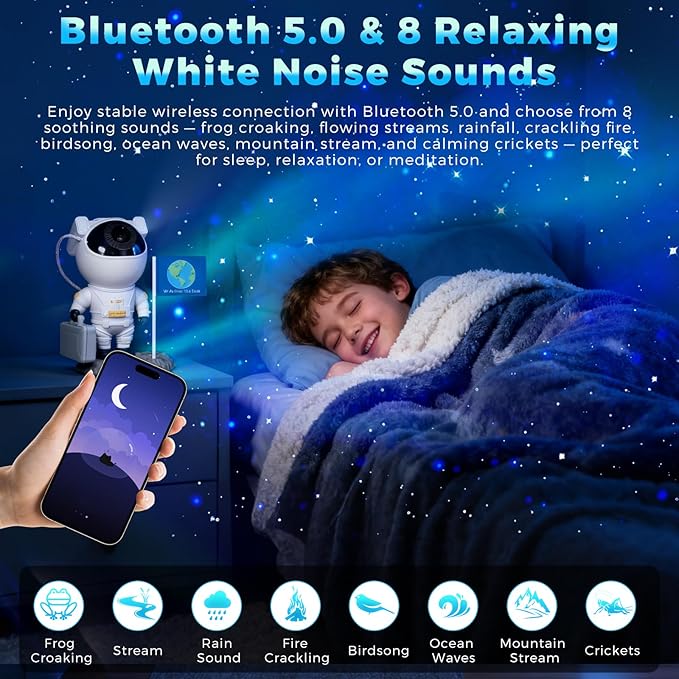 Astronaut Galaxy Projector Planetarium Star Projector, 12-in-1 Space Galaxy Light with Bluetooth 5.0 Speaker, White Noise, Timer & Remote Control, Night Sky Lamp for Bedroom, Home Theater, Party Décor