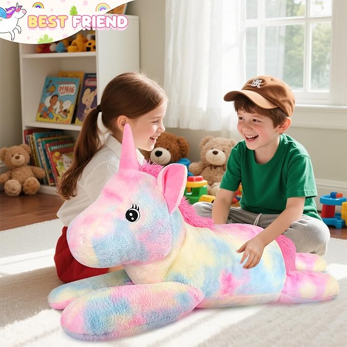 43 inch Giant Unicorn Stuffed Animal, Lifelike Giant Plush Unicorn Toys for Stress Relief & Companion, Soft Big Stuffed Animals, Rainbow Unicorns Big Plushies Gifts for Kids Adults