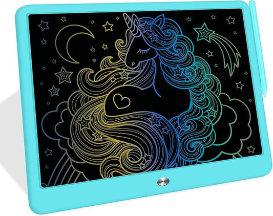 FLUESTON LCD Writing Tablet, Doodle Board Toys Gifts for 3-8 Year Old Girls Boys, 15 Inch Colorful Electronic Board Drawing Pad for Kids, Gifts for Toddler Educational Learning Travel Christmas, Blue