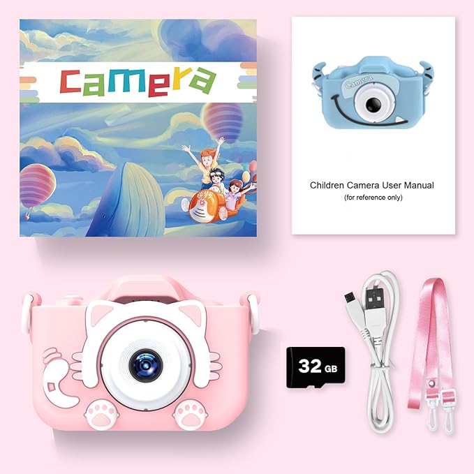 Goopow Kids Camera Toys for 3-8 Year Old Girls Boys,Children Digital Video Camcorder Camera with Cartoon Soft Cover, Best Chritmas Birthday Festival Gift for Kids - 32G SD Card Included