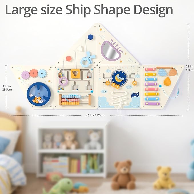 Tangram Activity Wall Busy Board Panels, 12-in-1 Learning Activity Center, Wooden Montessori Sensory Toys for Toddler Playroom, Nursery, Daycare, Classroom, Dentist Waiting Room