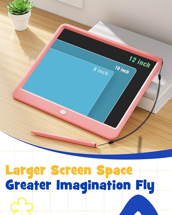 ORSEN LCD Writing Tablet 12 Inch, Colorful Doodle Board Drawing Tablet, Erasable Reusable Writing Pad, Educational for 3-8 Year Old Girls Boys(Pink)