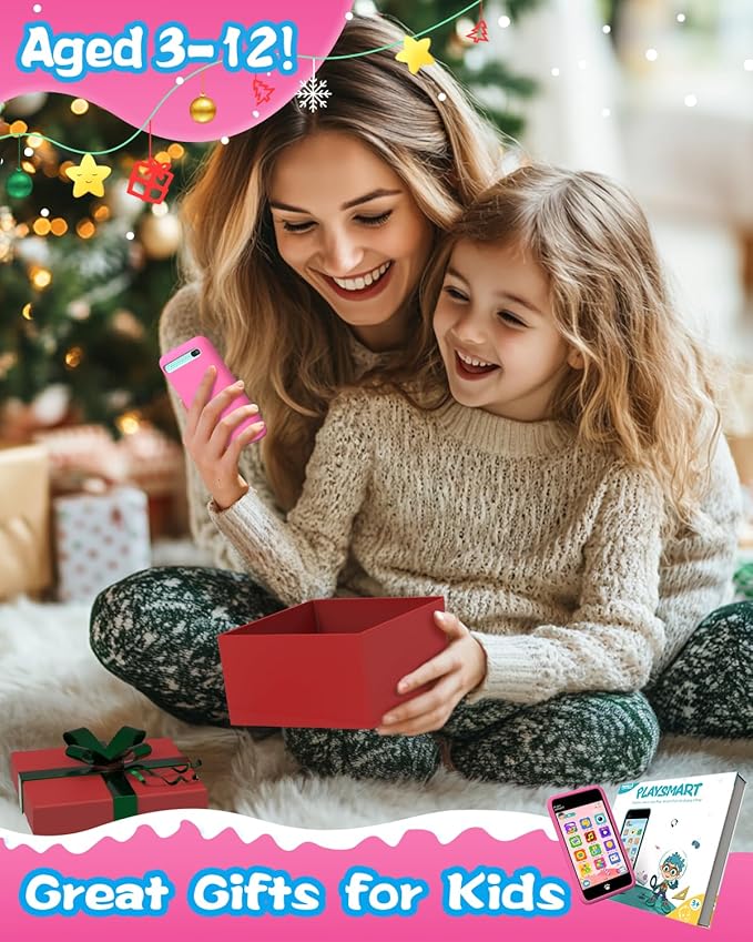 MOMILLA Kids Toys Smart Phone, 3.97" Touchscreen Phone with 16GB Storage, Christmas Birthday Gifts for Girls Age 3-10, Toddler Toy Learning Smartphone, Cell Phone with Front Camera(No Dual Camera)