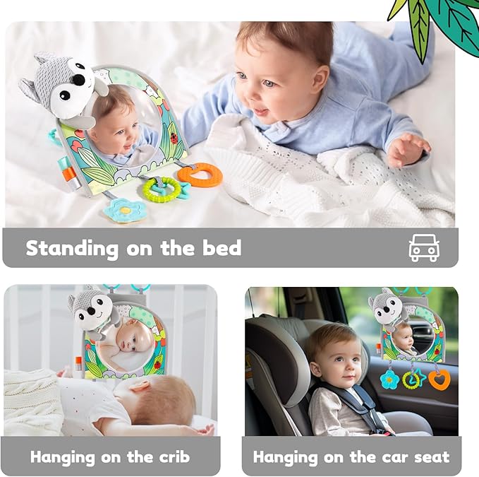 Koty Infant Car Seat Toy - Kick and Play Activity Center with Mirror, Teether and Crinkle Paper, Fun Travel Baby Toy for Rear Car Seat, Easier Drive with Newborns, Babies